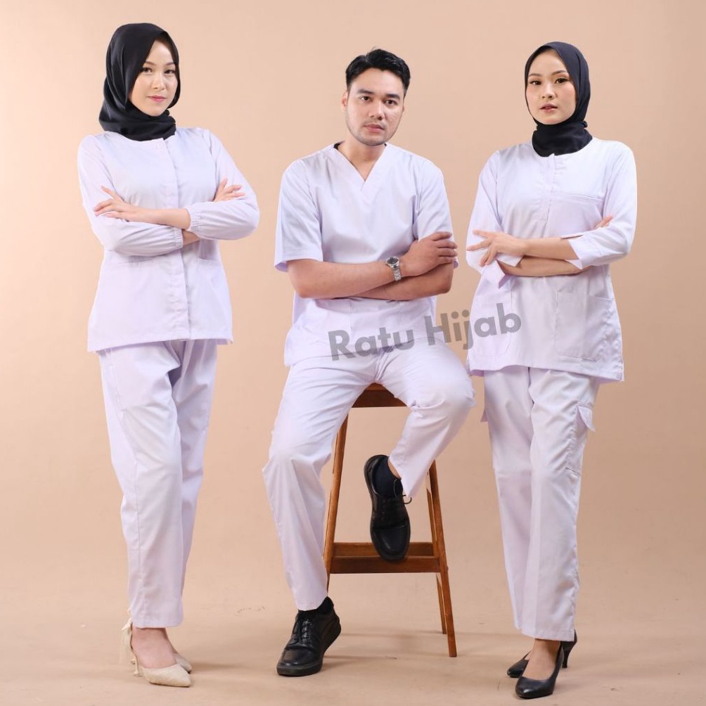 ART D66F Baju OK OKA PUTIH Perawat Wanita Pria Jaga Dokter Baju Jaga Oka One set