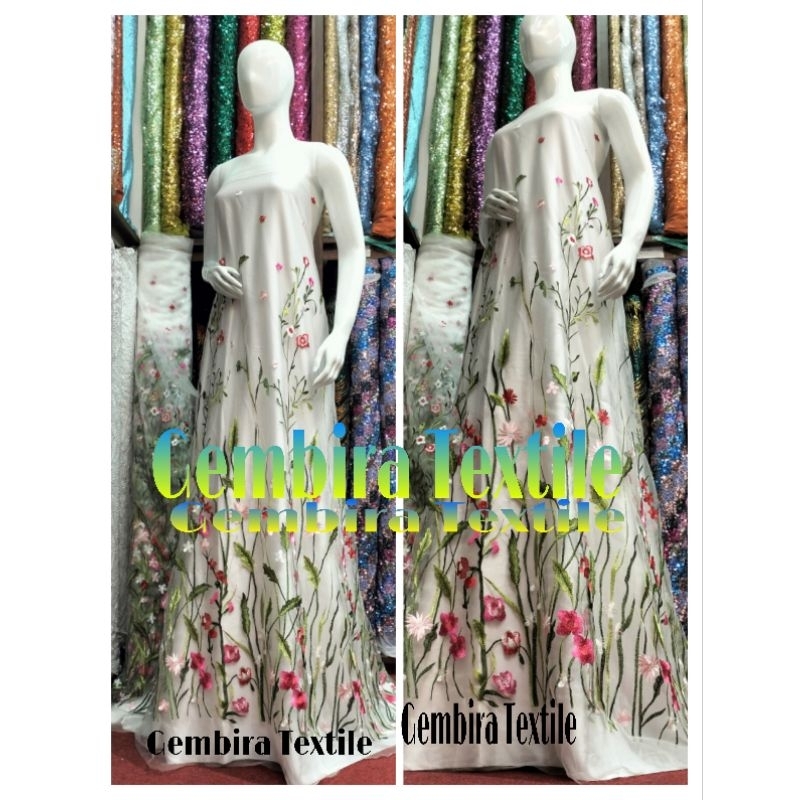 BAHAN KAIN TULLE VALENTINO LACE BORDIR POLOS METERAN