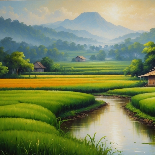 Pesona Alam Pedesaan: Lukisan Pemandangan Alam Pedesaan yang Indah ukuran Besar 135x85 cm