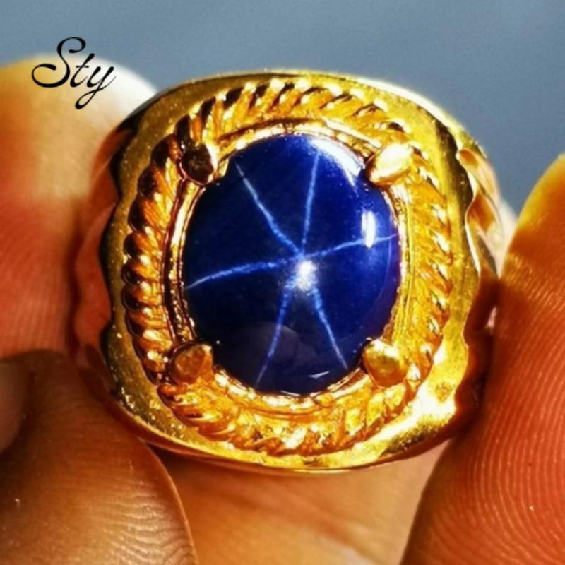 Cincin Batu Blue Safir Star Mewah Elegan