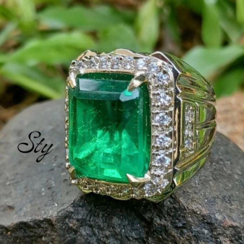 Cincin Batu Zamrud Colombia Catam Mewah Elegan
