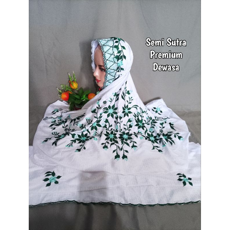 FASHION MUSLIM MUKENA SEMI SUTRA PREMIUM TERUSAN BORDIR DEWASA MUAT BB 80 KILO | MUKENAH MEWAH | MUK