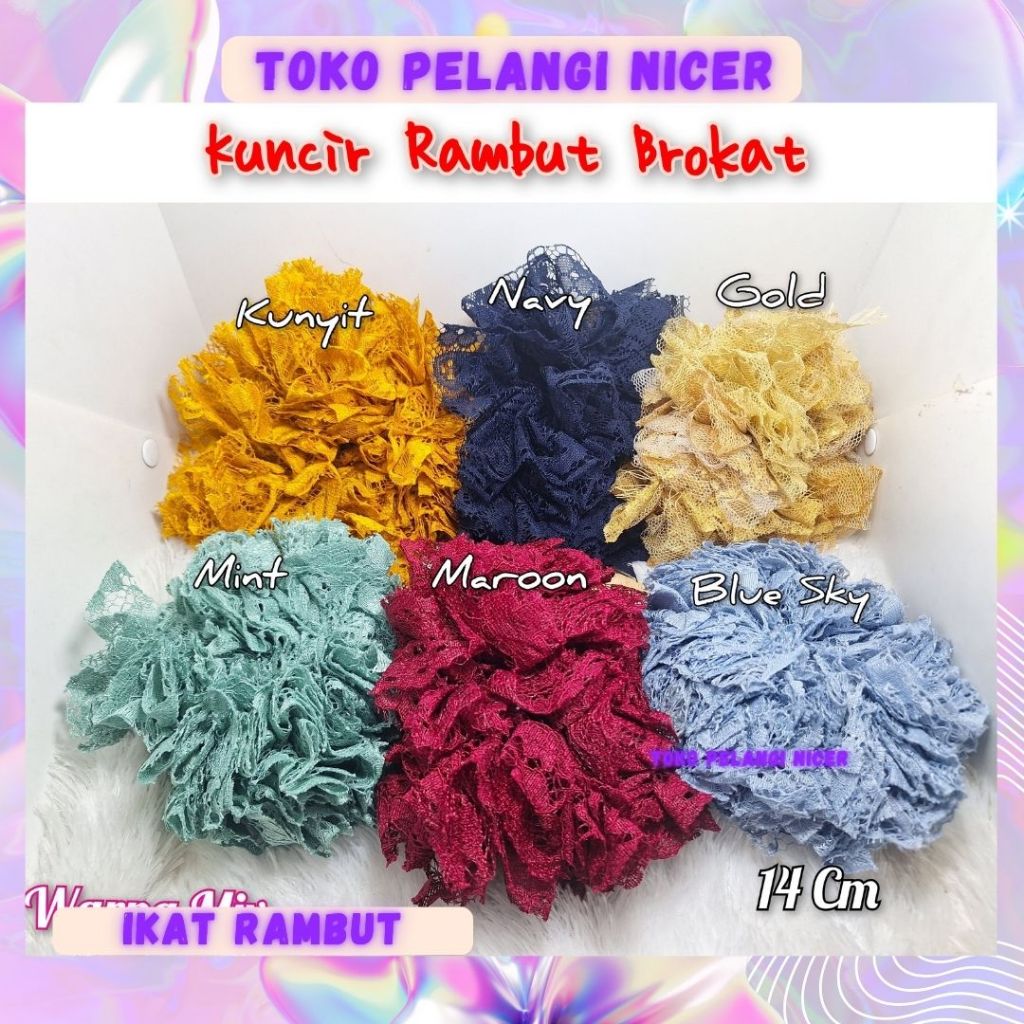 IKAT RAMBUT BROKAT WARNA-SCRUNCHIE Hijab Jumbo spesial Hitam- CEPOL HIJAB Ikat Rambut Cepol Jilbab H