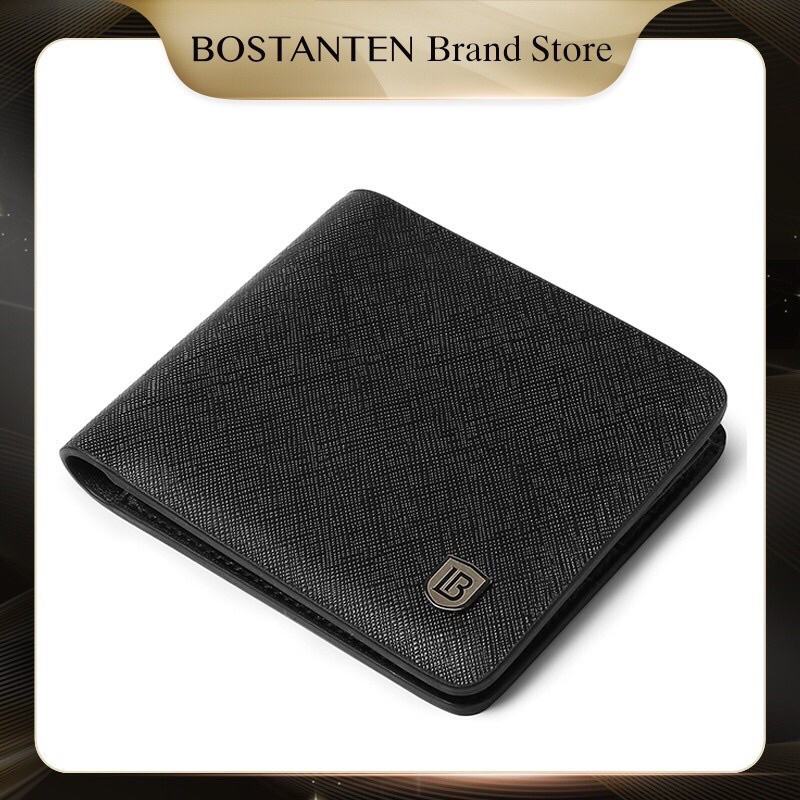 Bostanten Dompet Lipat Pria Bahan Kulit Sapi Asli Model Tekstur