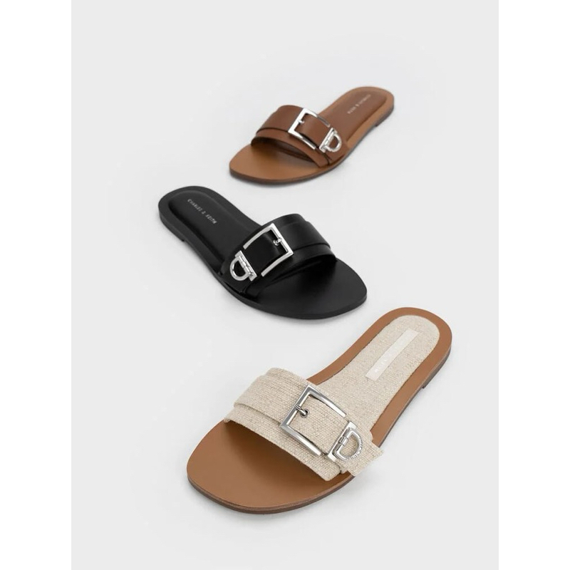 CK Linen Metalic buckled slides sole1.2cm