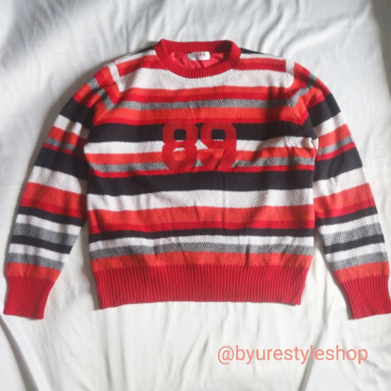 2 Knit LEE&B & Lengan pendek Knitwear Crop Stripe Colour Rajut Sweater Salur Puring