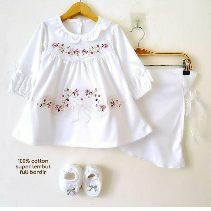 Gaun bayi perempuan putih set,dress bayi putih,gaun aqiqah newbornGAMIS MEWAH AQIQAH/PURE WHITE,BAJU