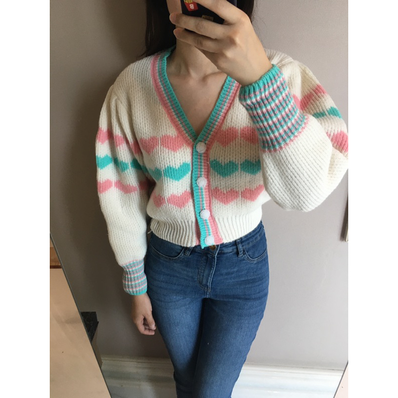 Joy Cardigan - Baju Luaran Pakaian Atasan Crop Sweater Rajut Cardigan Kardigan Knit Rajut Lengan Pan