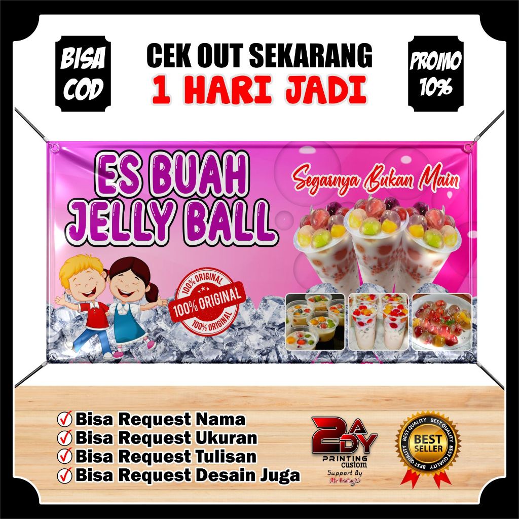 Banner Es Susu Jelly, Spanduk Es Fruit Jelly Ball,, ukuran 100x50 cm, COD, Banner Es Fruit Jelly Bal
