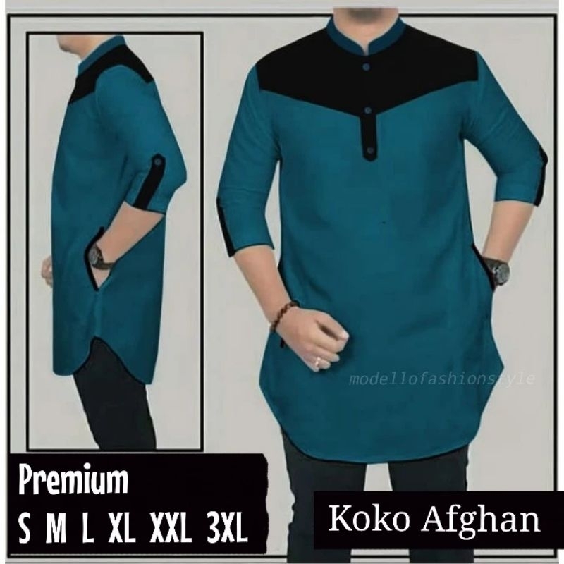 AFGHAN - BAJU KOKO KEMEJA KURTA LAKI LAKI DEWASA REMAJA M L XL XXL JUMBO WARNA POLOS HIJAU IJO TOSCA
