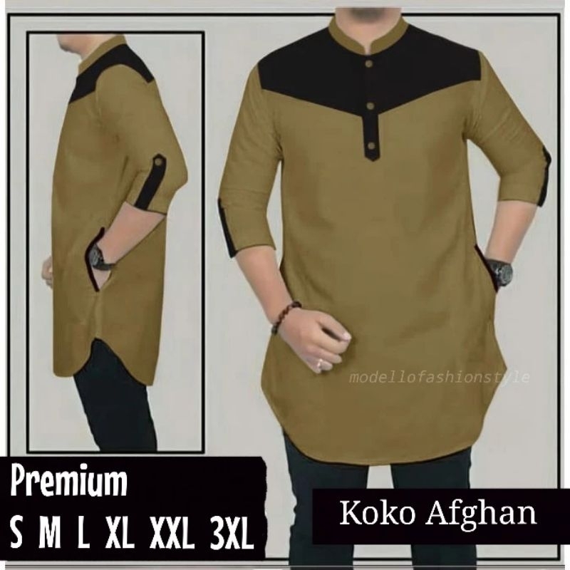 AFGHAN / S,M,L,XL,XXL,3XL - KOKO GHAZALI LENGAN 3/4 JUMBO /BAJU KOKO PRIA KURTA LEBARAN NAIK HAJI UM