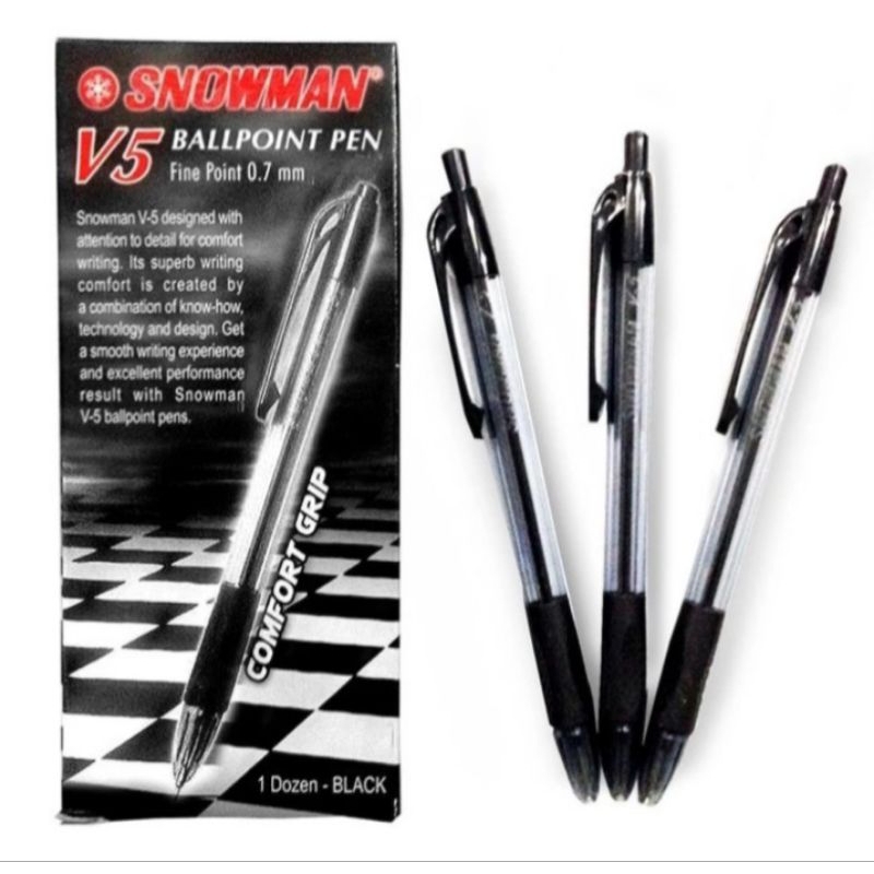 

pulpen snowman v5 0.7mm/ballpoint pen kontor warna hitam profesional