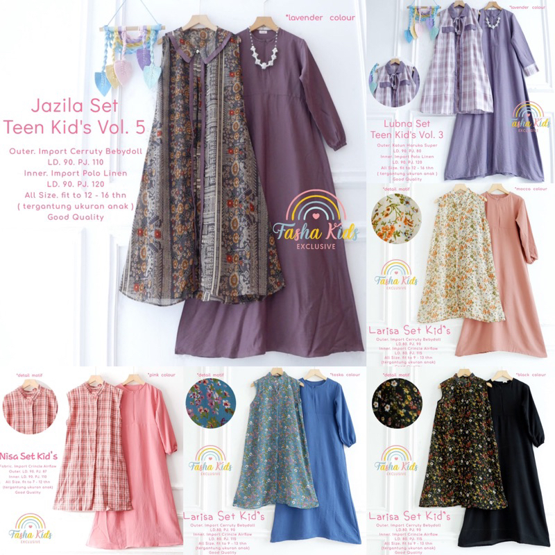 Alfihijabstore Set Gamis Overal by FASHA KIDS 12-16 th || 6.2 jazila#7 JAZILINIA NEW jazil maxy/ Mik