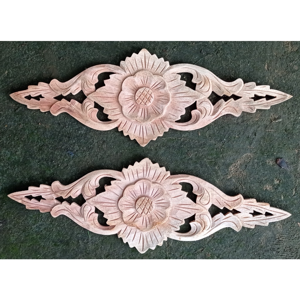 Ornamen Ukir Tempel Jepara Motif Mawar untuk hiasan lemari pintu tembok ukuran 43.5 x 14.5 cm kayu m