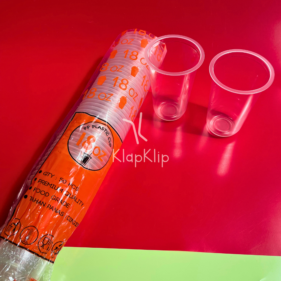 1pack = 50pcs Cup 18oz Oval dan Datar OREN POLOS - Gelas Plastik 18oz 532ml PP Cup - Cup Plastik Cup