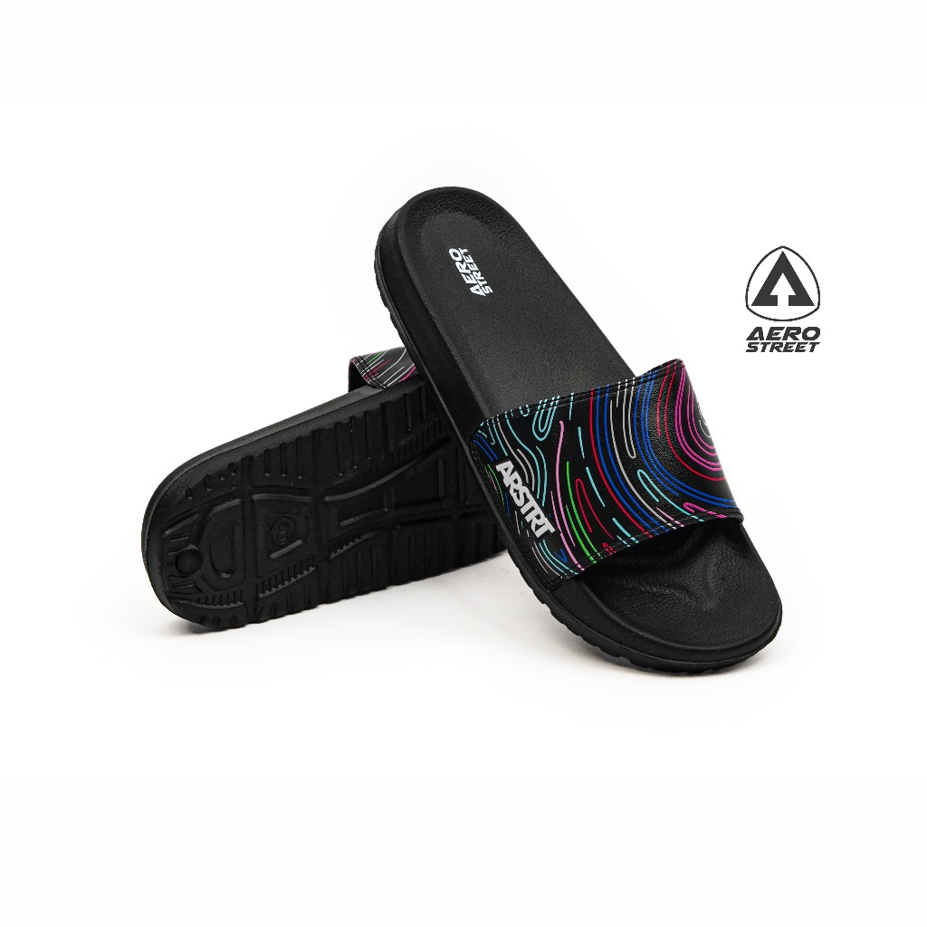 Best Deals Aerostreet 39-44 Volt Hitam Hitam - Sandal Sendal Selop Slip On Casual Pria Wanita Aero