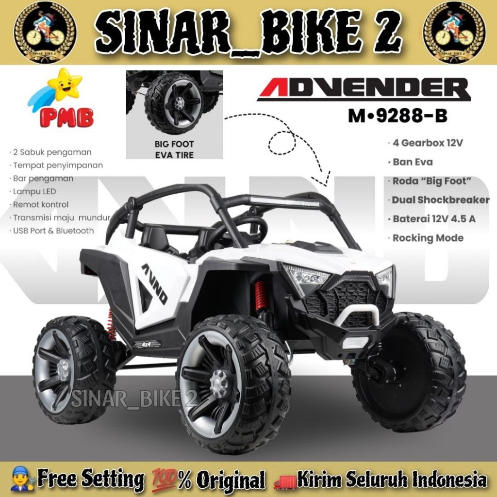 Mobil Mobilan Aki Anak PMB M9288-B ADVENDER  4 Gear Box Ban Eva Remot Control