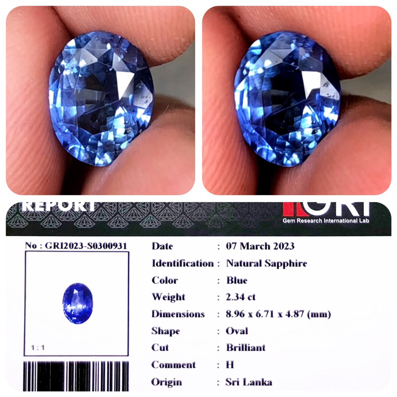 Natural blue saphire srilanka 2.34ct / GRI lab