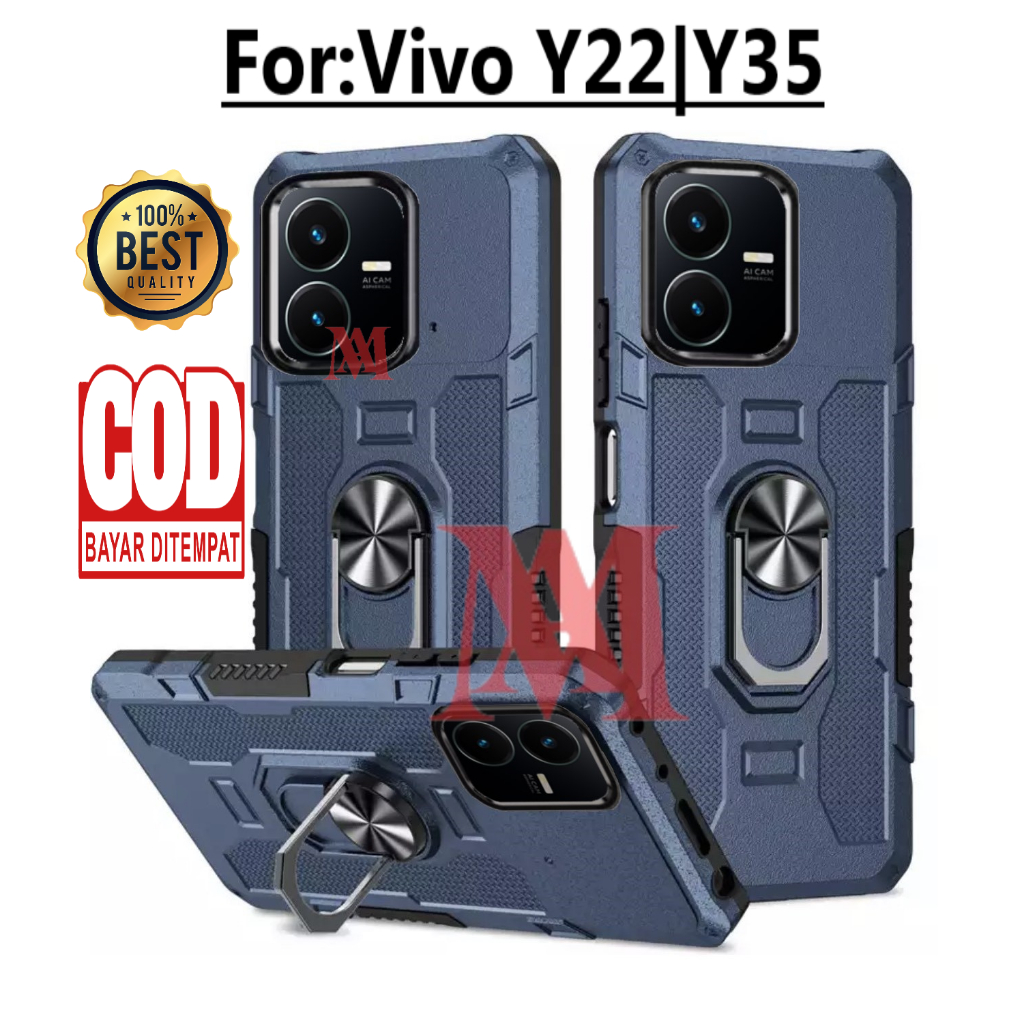 Casing Untuk Vivo Y22|Y35 Hard Case Ring Armor Robot Case Kickstand Hybrid/Ring Holder Case Premium