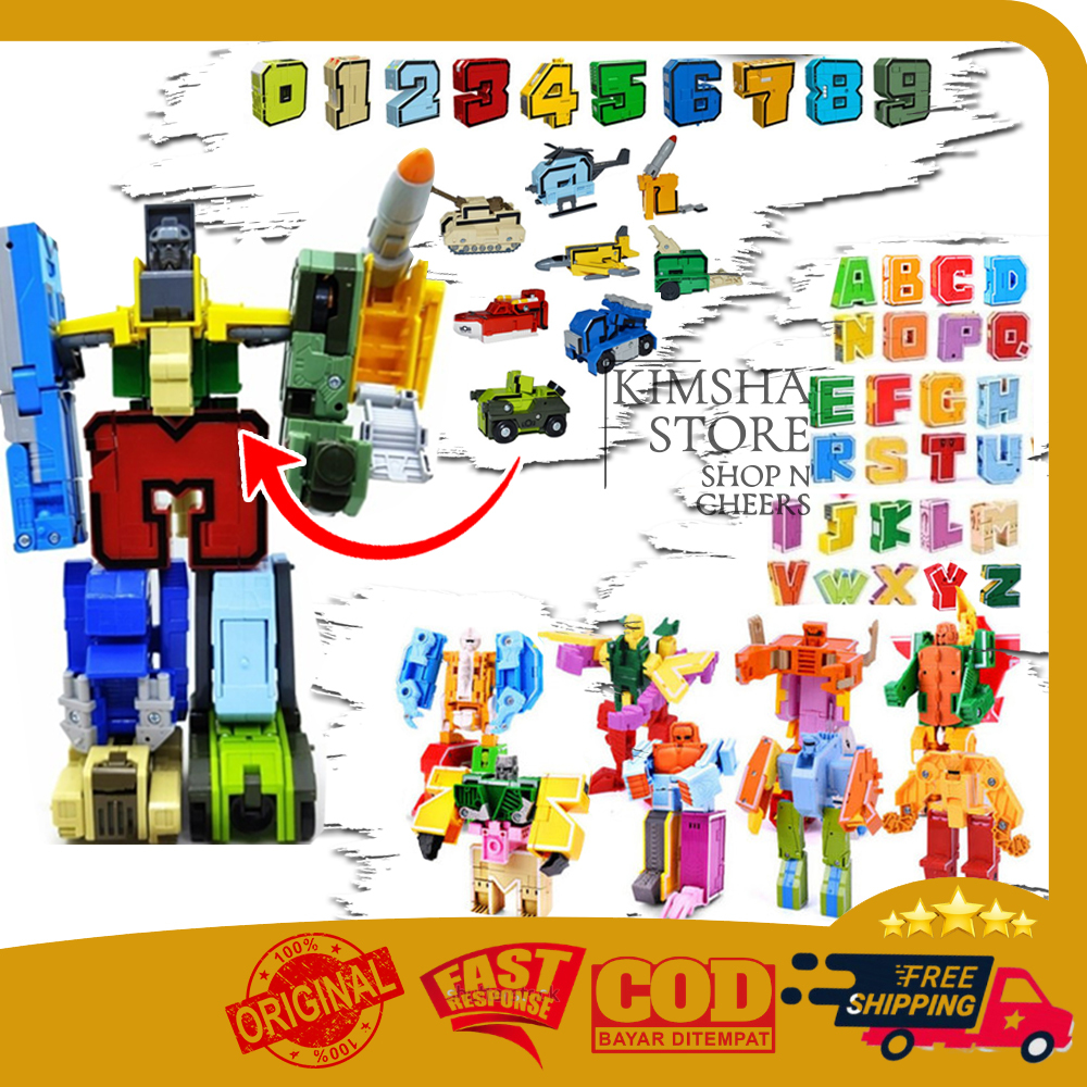 Mainan Huruf Angka Abjad Alphabet Robot Dinosaurus Animal Dino Transformer Edukasi Anak