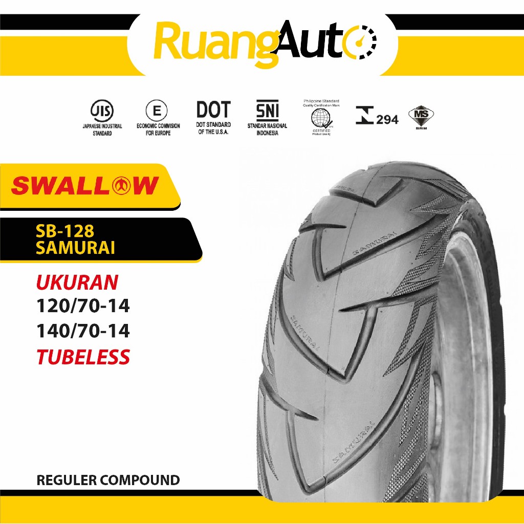 Ban Motor Swallow SB-128 Samurai Tubeless Ukuran 120/70 140/70 Ring 14