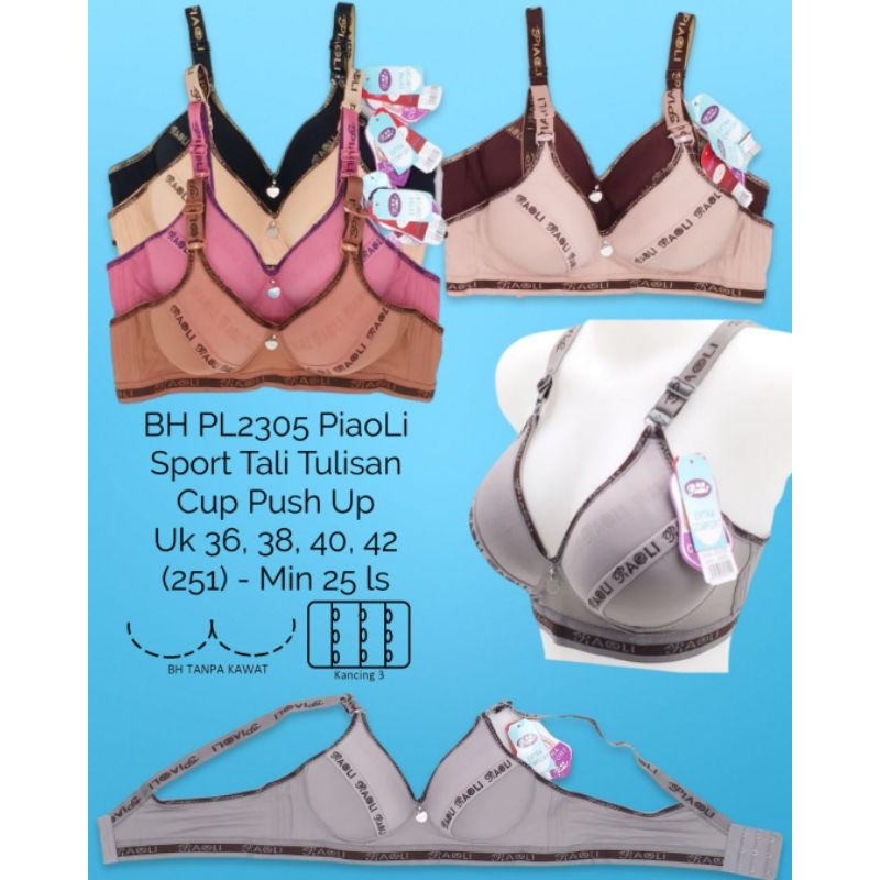 BH SPORT BRA PUSH UP PIAOLI CEWEK WANITA PEREMPUAN TANPA KAWAT CUP B 3KAIT 36-42 LEMBUT ADEM HALUS I