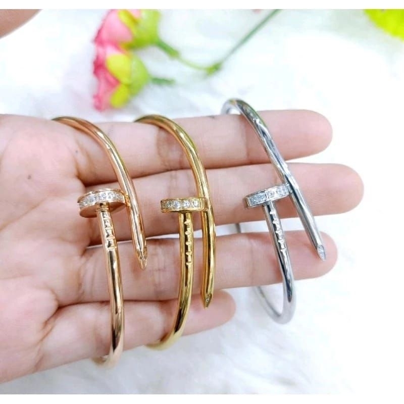 Titanium Lingkar kecil Gelang Bangle Paku Permata Lentur Anti Luntur
