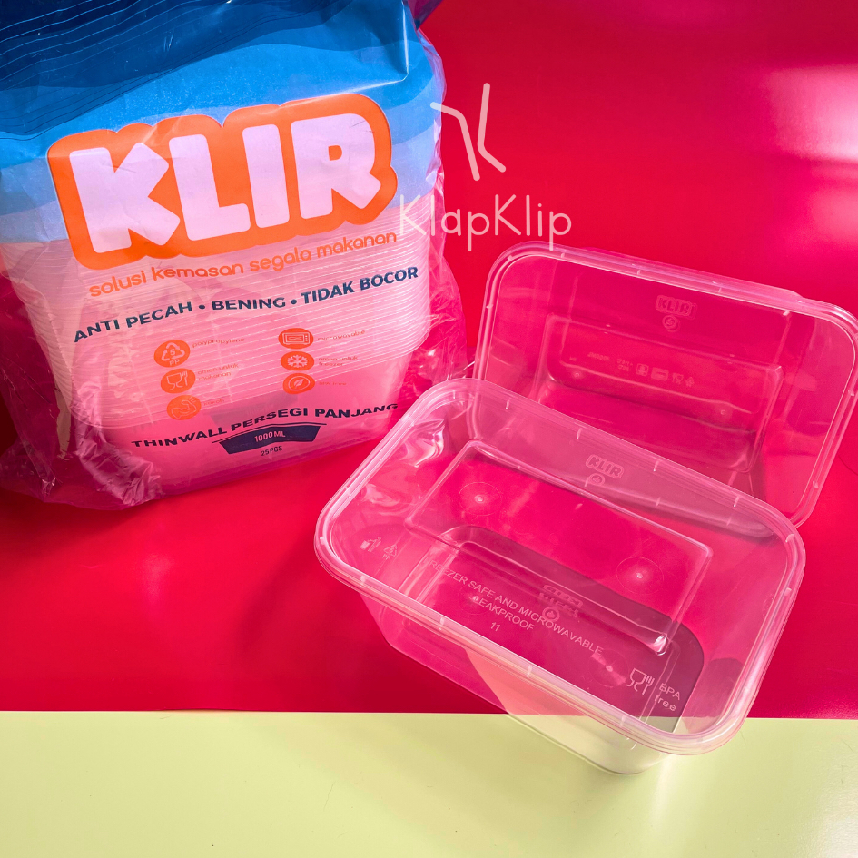 1pack = 25set Thinwall Food Container Rectangle KLIR 1000ml Tempat Penyimpanan Makanan Plastik Benin