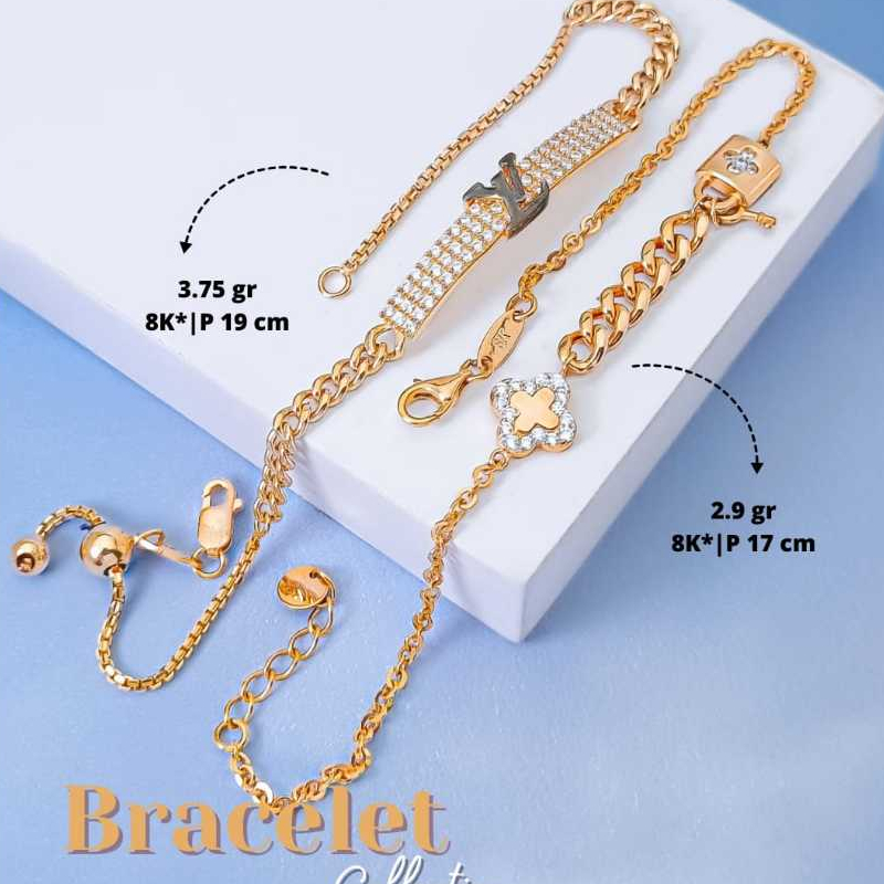 Gelang Rantai Variasi Gembok Kunci dan Bunga Full Mata Kadar 8k