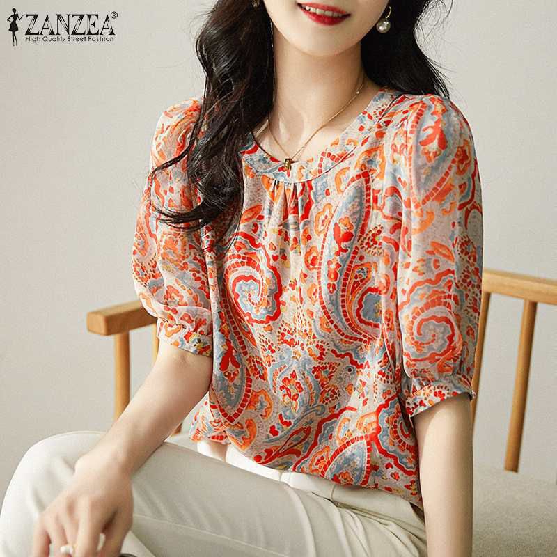 ZANZEA Blouse wanita import elegan jumbo print S-5XL Terbaru