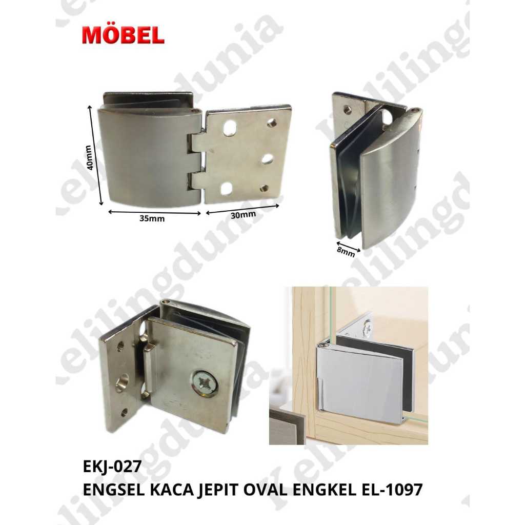 Engsel Jepitan Jepit Ambalan Etalase Pintu Kaca Oval Engkel EL1097