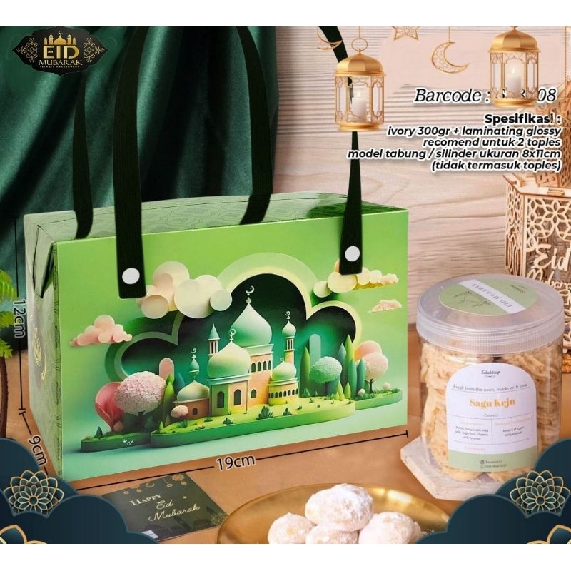 

mini bag Eid Mubarak box hampers lebaran box kue lebaran box 2 toples jar lebaran