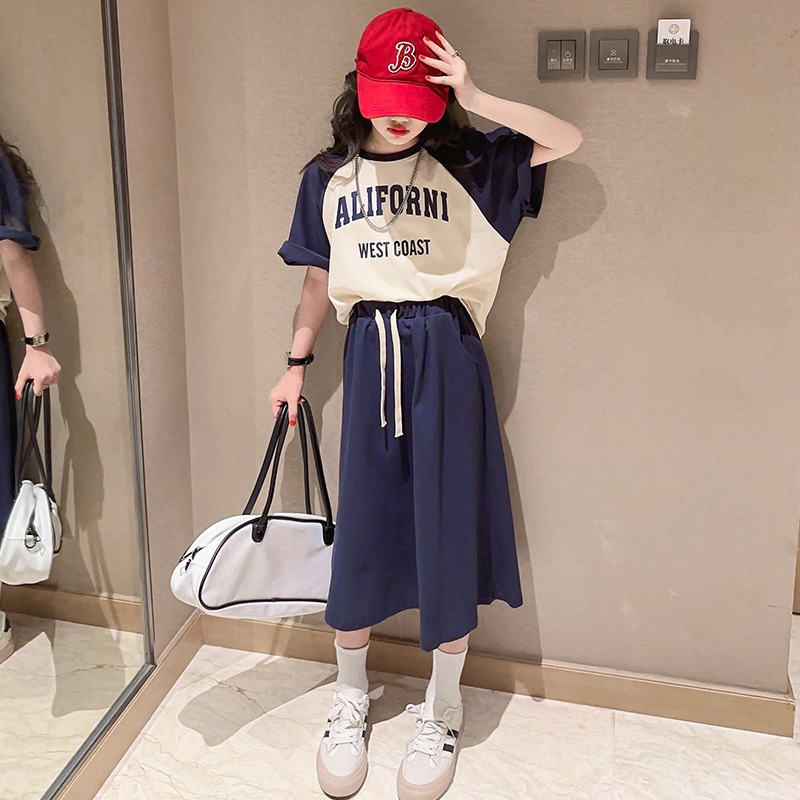 NOWEKIDS-(ST519)-Setelan Rok + Kaos Oversize Bangkok Korean Vintage Style Premium import anak peremp