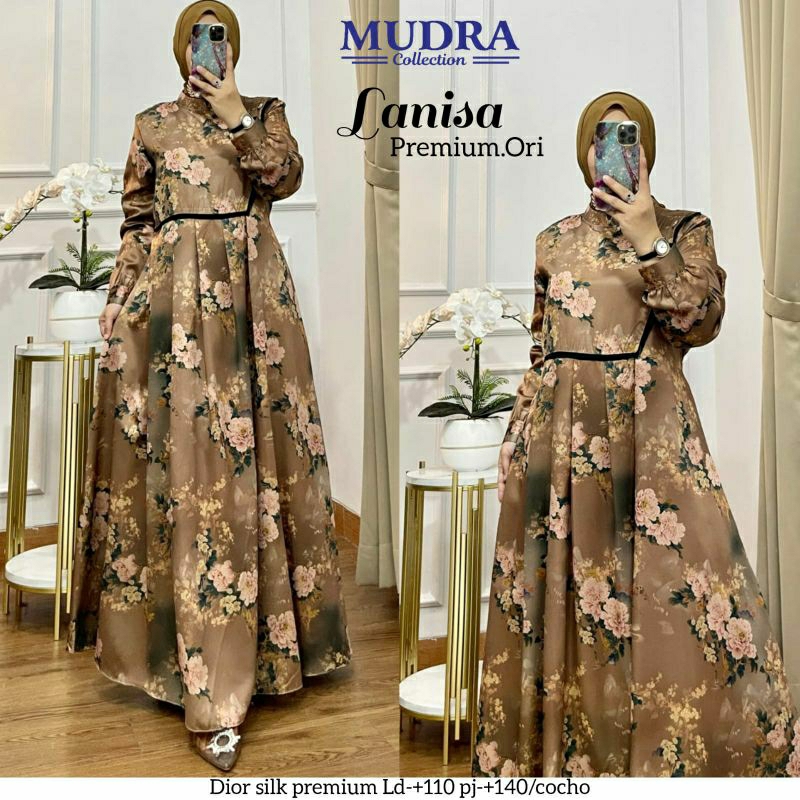 best seller**LANISA premium ORI gamis Maxy muslimah dress**bahan dior silk premium*by original mudra
