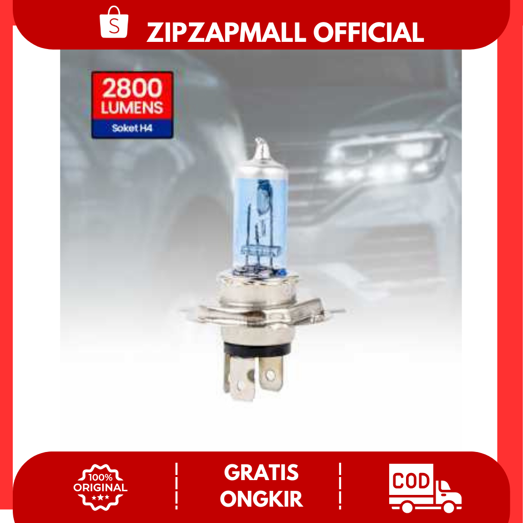 Lampu Depan Mobil Headlamp Xenon H4 Natural White 100/90W 1 PCS / Lampu Mobil Putih H4 / Lampu Depan