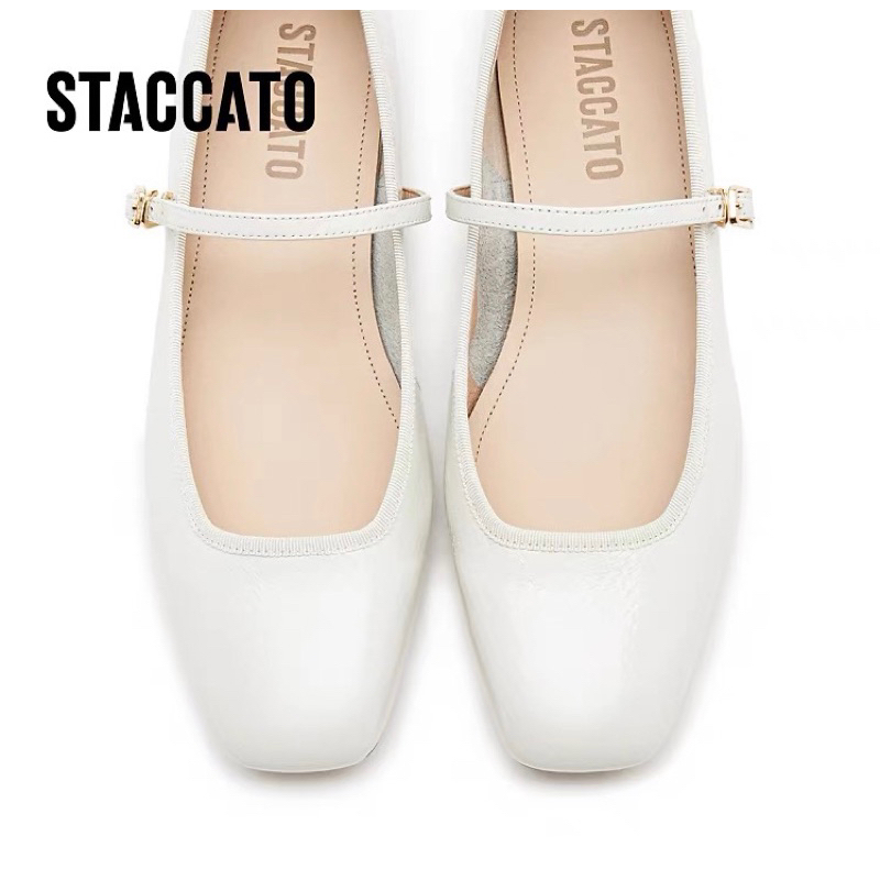 Ter Murah Ready Stock ORIGINAL SALE Staccato EUE03-005 Women's Flats - Black White Hitam Putih Leath