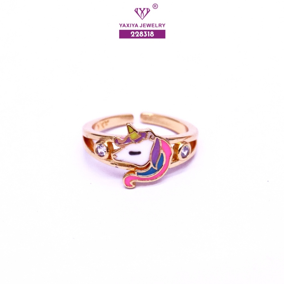 Stock baru Yaxiya Cincin Anak Kuda Poni Perhiasan Lapis Emas 18K 6