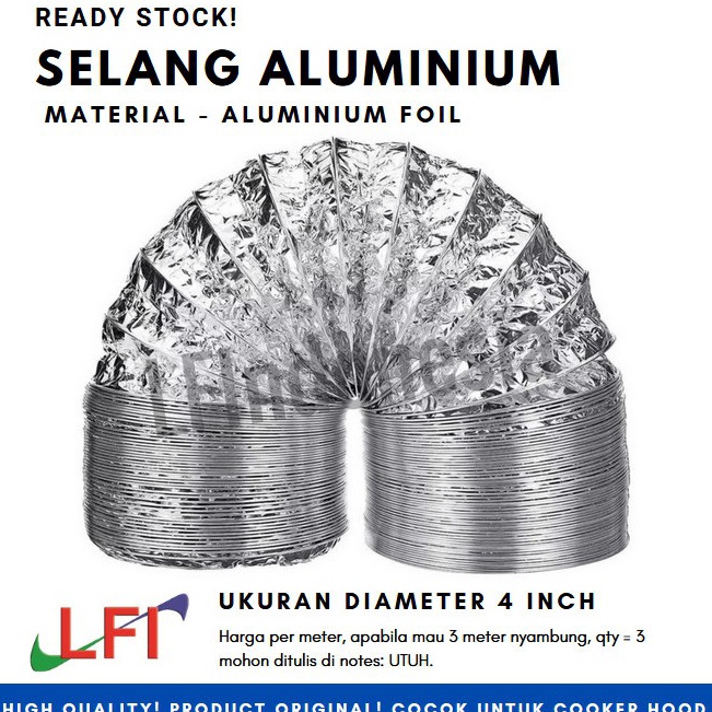 BUZ Flexible Selang Aluminium Cooker Hood 4 1 cm  pjg 1 meter u Kualitas Premium