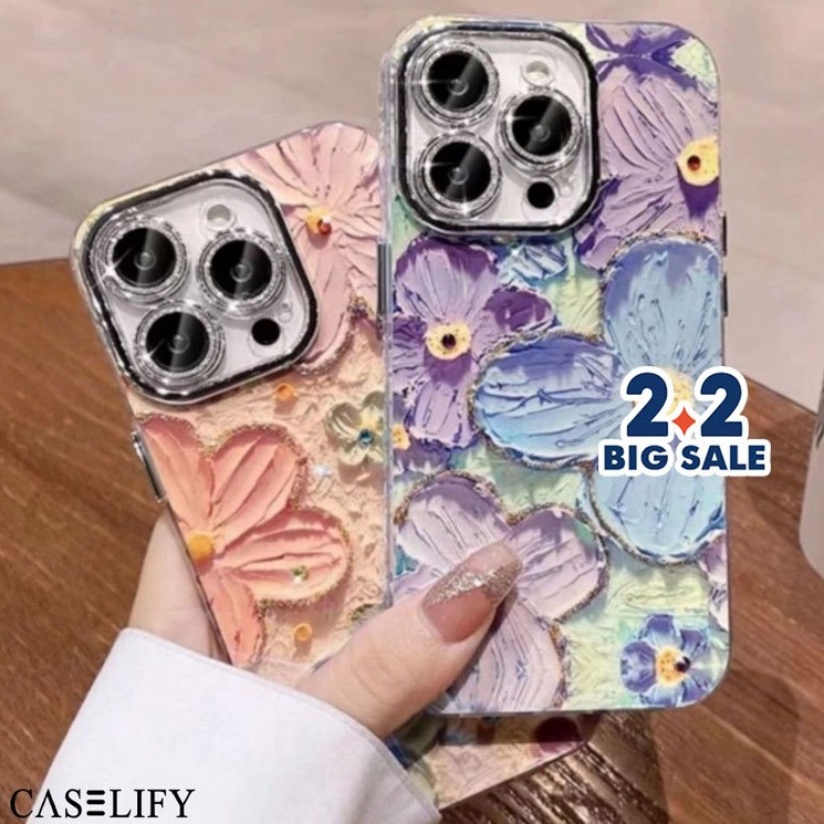 bU CASELIFY Floral flower case glitter lensa protector iphone 11 12 13 14 15 Pro Max Plus