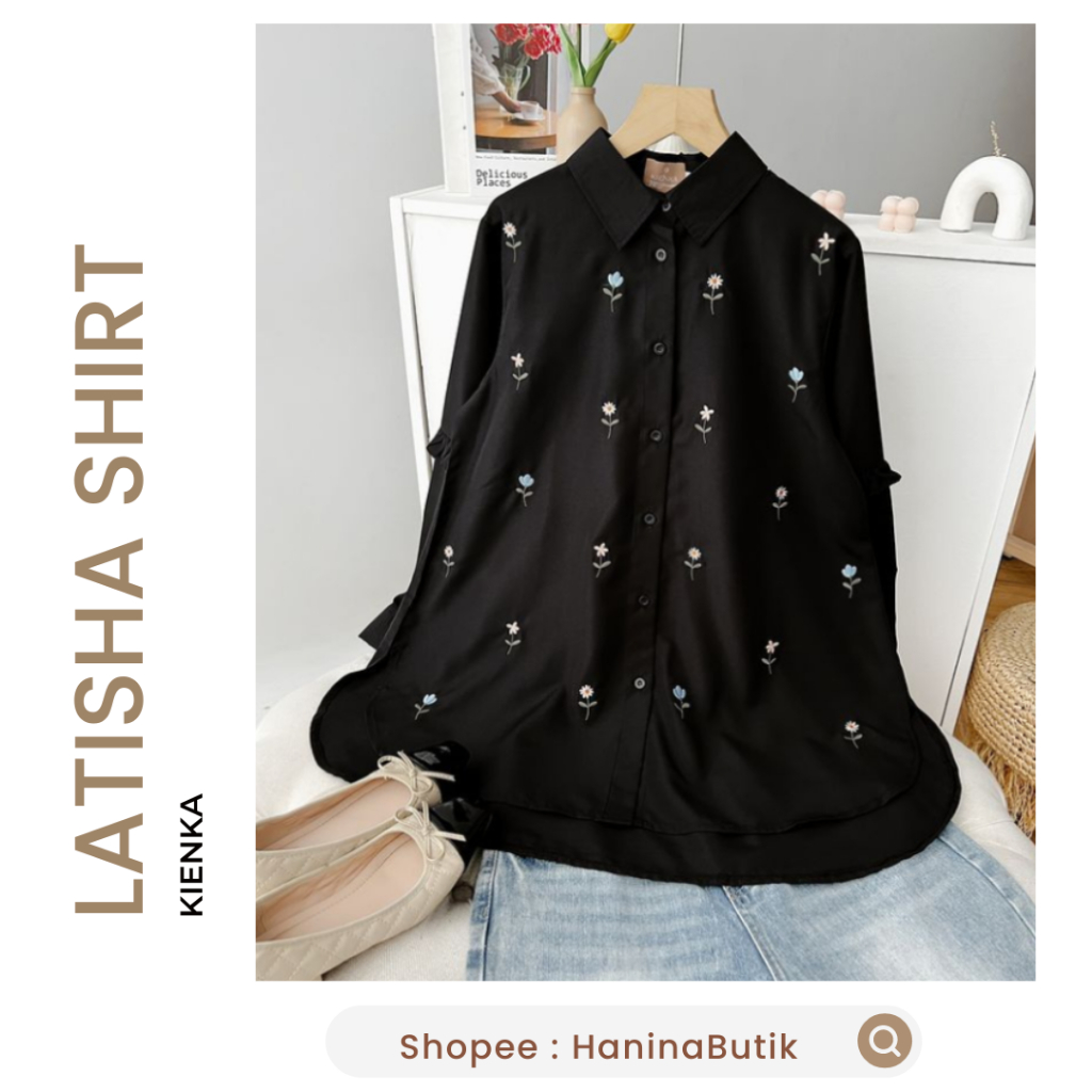 (𝗦𝗜𝗔𝗣 𝗞𝗜𝗥𝗜𝗠) LATISHA EMBROIDERY SHIRT CAVIAR SIZE L by KIENKA | ATASAN KEMEJA BAJU BORDIR WANITA
