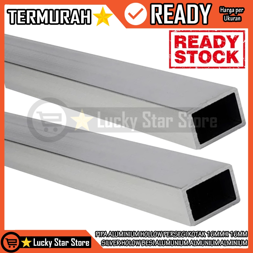 Hollow Persegi Hollo 16mm X 16mm Alumunium Pipa Aluminium Kotak Silver Holow Besi Almunium Alminium 