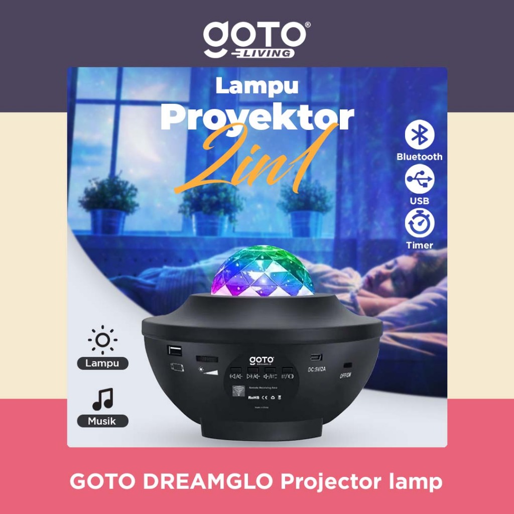 Goto Dreamglo Lampu Tidur Proyektor Langit Speaker Bluetooth Lamp