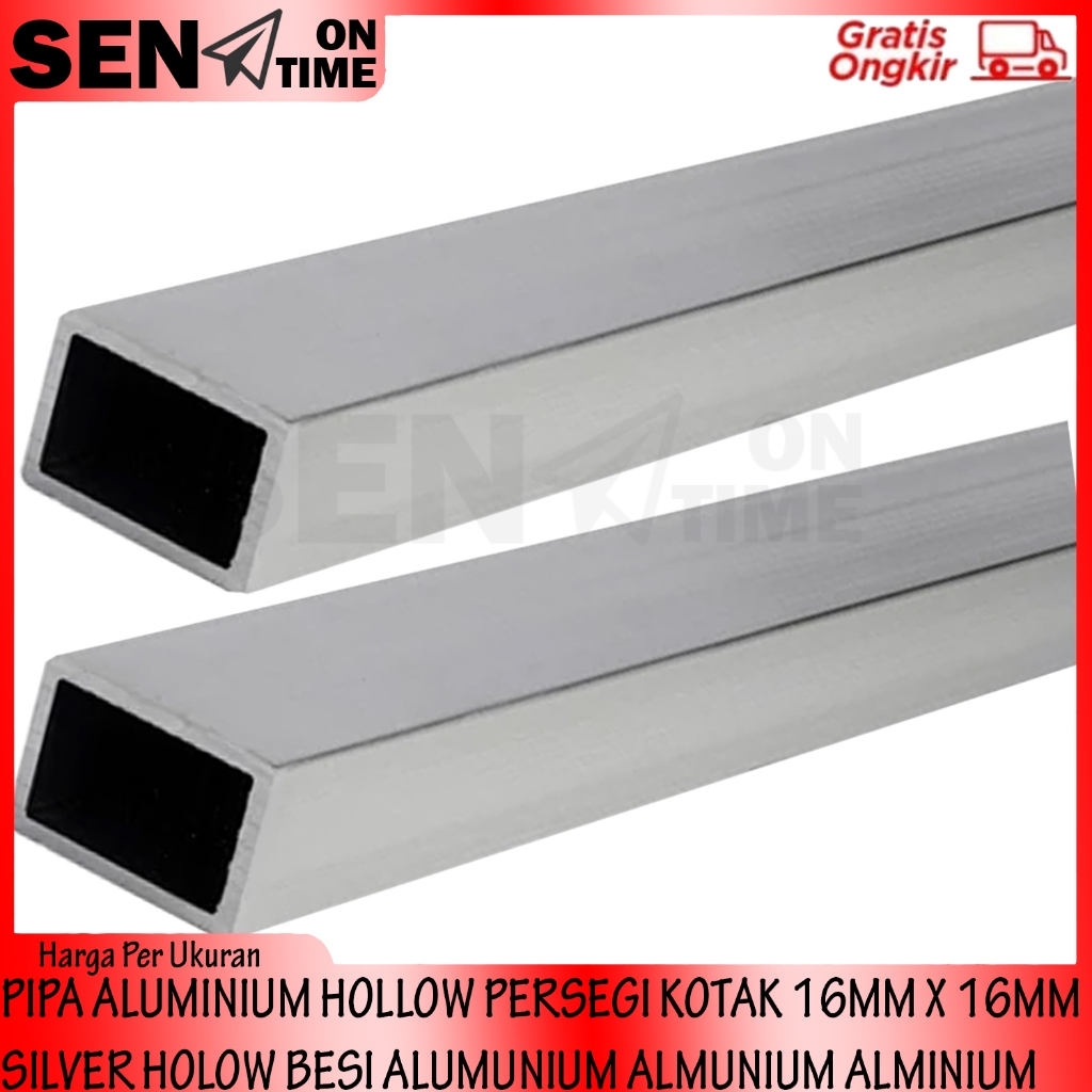 Hollo Besi Almunium Alminium Pipa Aluminium 16mm X 16mm Alumunium Hollow Persegi Kotak Silver Silper
