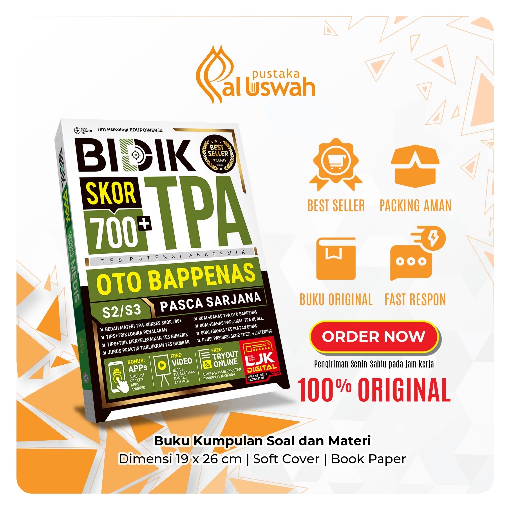 BUKU TPA : BIDIK SCORE 700+ TPA OTO BAPPENAS S2/S3 PASCA SARJANA TERBARU BEST SELLER