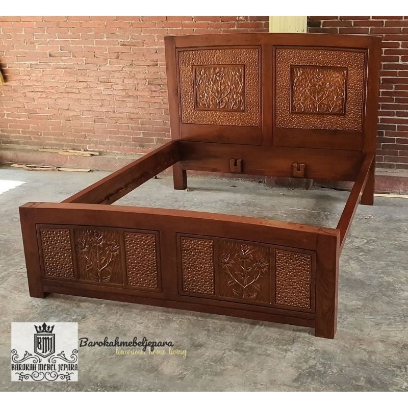 Dipan jati ukiran minimalis 160x200 , ranjang jati minimalis , tempat tidur kayu jati