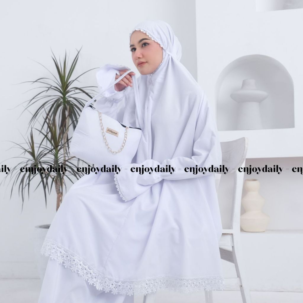 ENJOYDAILY - Mukena Dewasa IHRAM Berlengan Mukenah Tangan Potongan Atas Bawah