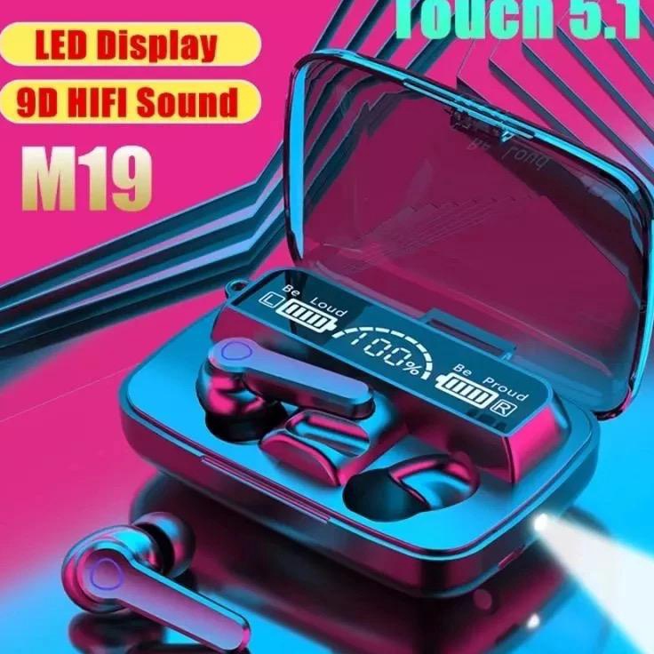 cu HEADPHONE BLUETOOTH 51 EARBUD M19 TWS NIRKABEL LED DIGITAL POWER DISPLAY BASS STEREO