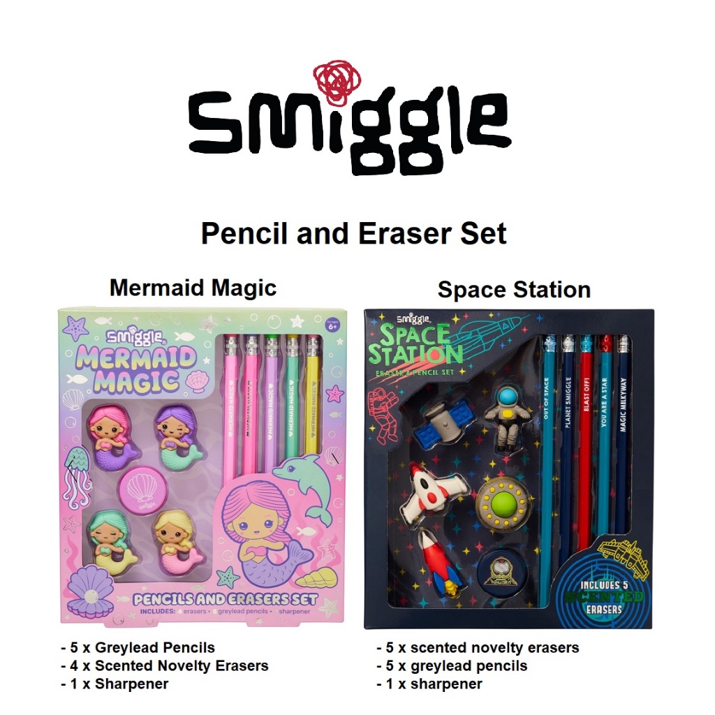

Ori Smiggle Pencil-Eraser-Sharpener Gift Pack Set Pensil Penghapus Rautan
