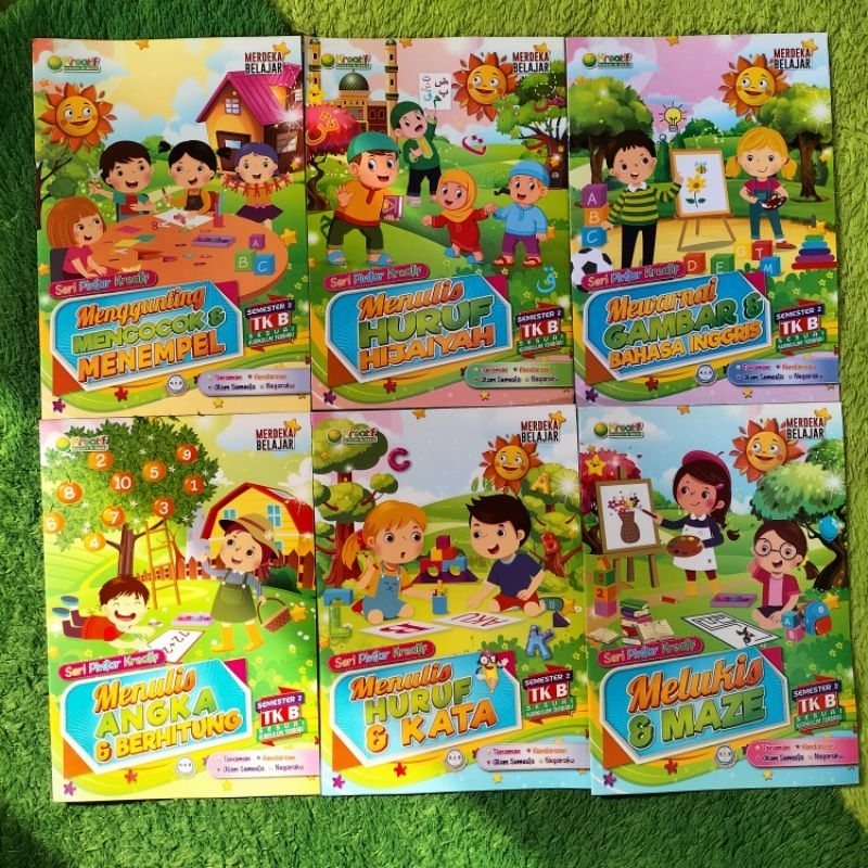 BUKU PAKET TK DAN PAUD ISI 6 BUKU SEMESTER 2 TK B MENULIS HURUF KATA MENEBALI GARIS ANGKA BERHITUNG 