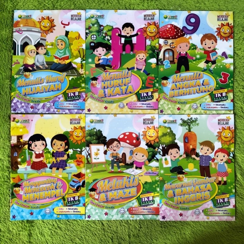 BUKU PAKET TK DAN PAUD ISI 6 BUKU SEMESTER 1 TK B MENULIS HURUF KATA MENEBALI GARIS ANGKA BERHITUNG 